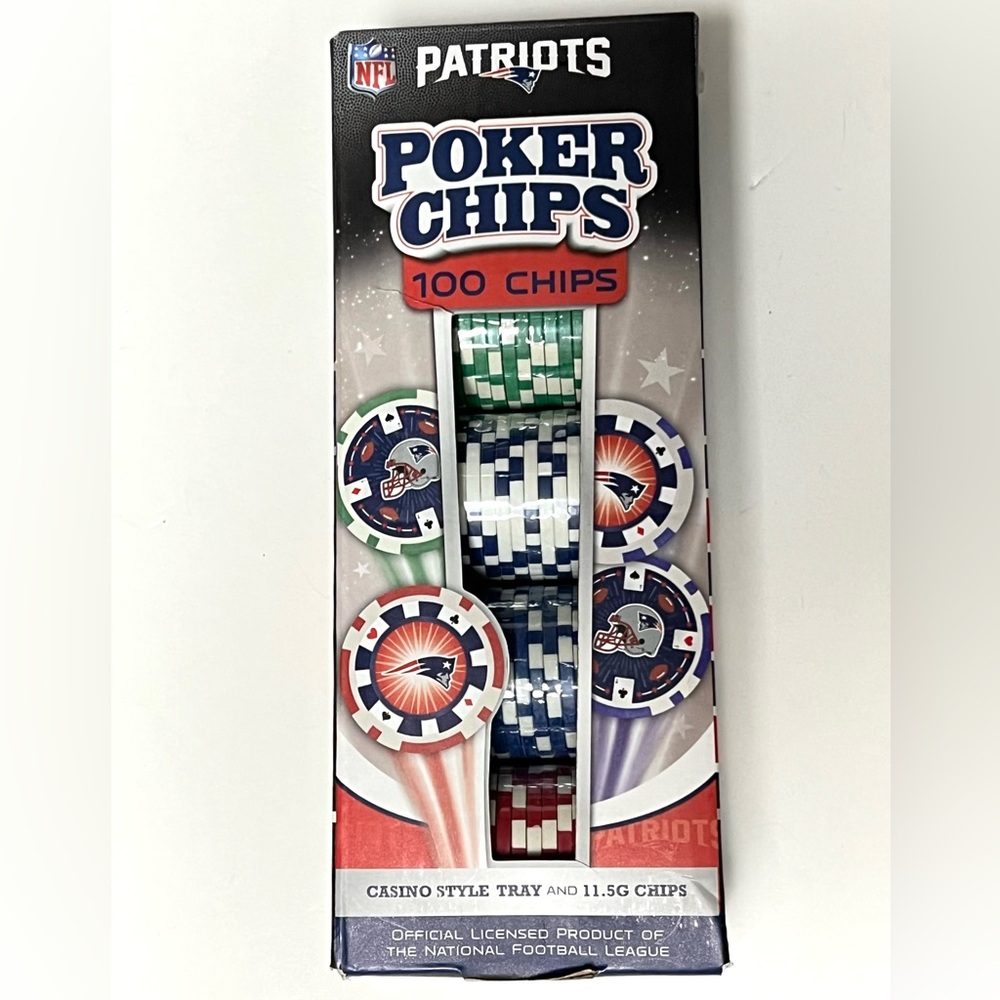 MasterPieces Poker Chips NFL New England Patriots 100 Piece 11.5G Chips  & Tray